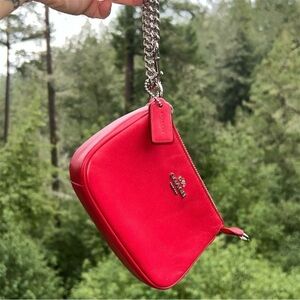 COACH Nolita 15 New York Red Leather w Silver Chain Convertible Wristlet Purse